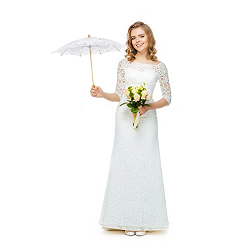Toyvian 44Cm Lace Umbrella Wedding Small Umbrella For Bride Wedding Gift Photo Props Kids Gift - White #TOP3