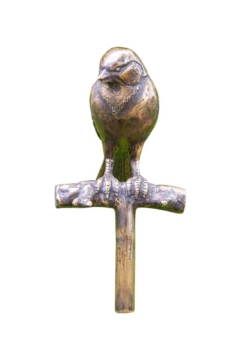 Bronze-Skulptur Amsel auf AST | sitzend | Gartenstecker | 11x11x12cm | Tierfigur aus Bronze handgefertigt