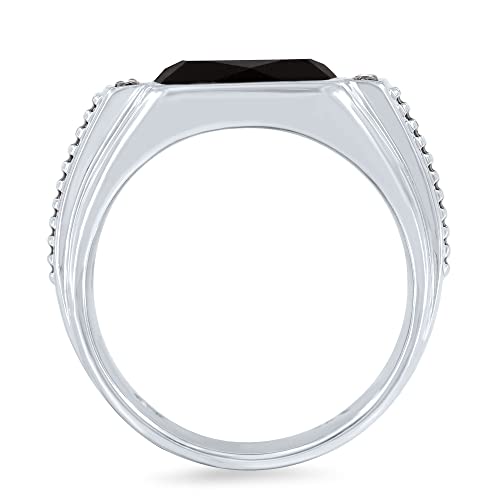 Soulbox 925 Sterling Silver Men's Natural Onyx And Champagne Diamond Ring I Ring Size 10.5 #TOP3