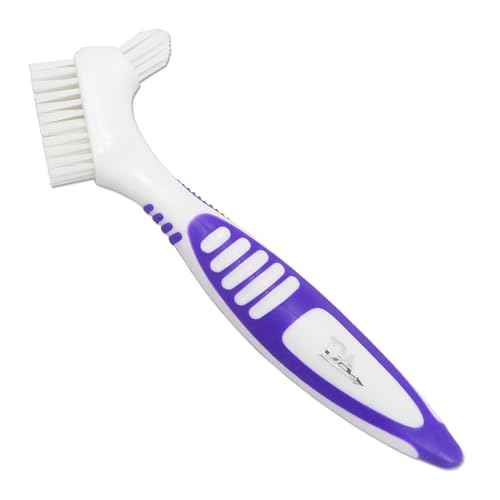 Cepillo para prótesis dental, empuñaduras de goma, mango de fácil sujeción, cabeza de doble cerdas (morado, talla única)