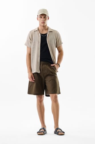 Image of SNITCH Men Casual Shorts | Regular Fit Mid Rise Solid Pattern | 100% Cotton Smooth Texture with Drawstring Closure & Elastic Waistband for Summer & Club Wear