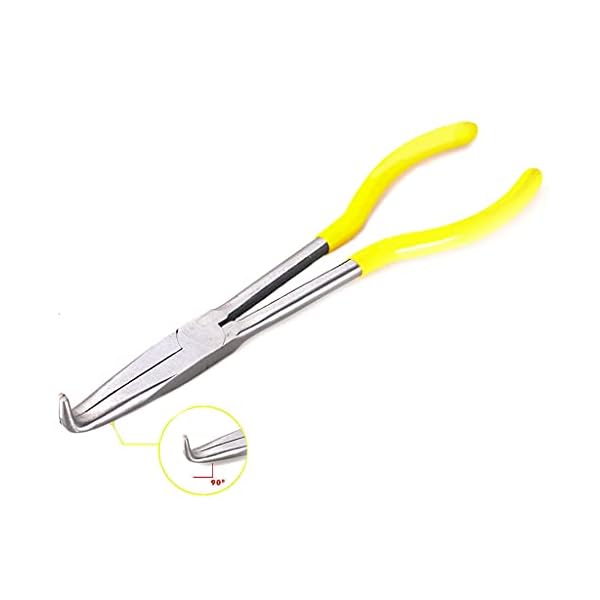 4Stk Spitzzange Lange 11" Zangen-Set Gerader/Gebogen/Runde Klemmkopf mit Soft-Griff 25 °/ 45 ° /90 ° für Handwerkzeug Zuhause Werkzeug – Bild 6