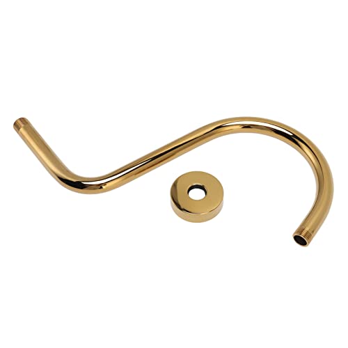 Brazo de Ducha, Brazo de Ducha Elevado en Forma de S de Acero Inoxidable y Brida NPT, Cabezal de Ducha de Oro Cepillado, Brazo de Extensión, Rociador Superior de Ducha con Cuello