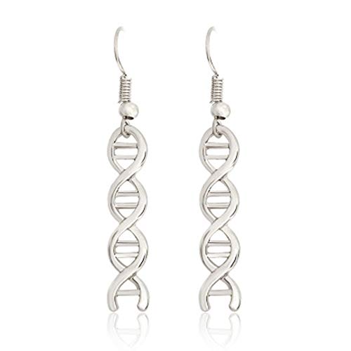 RUIZHEN Molecule Spiral DNA Double Helix Chemistry Science Dangle Earrings (Silver)