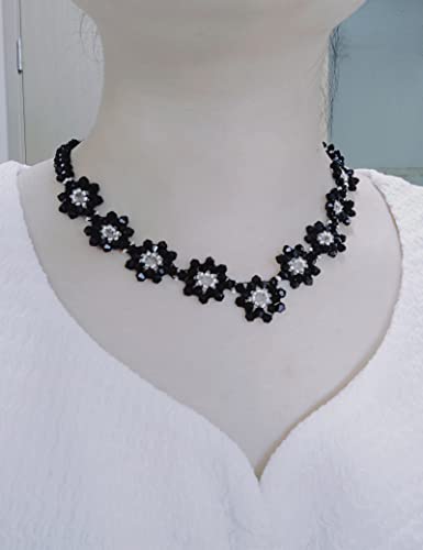 Obsa Smart Women's Fashion Sunflower Necklace Beaded Choker Black Necklaces Crystal Handmade Cute Flower Necklaces(Sunflower) #TOP4
