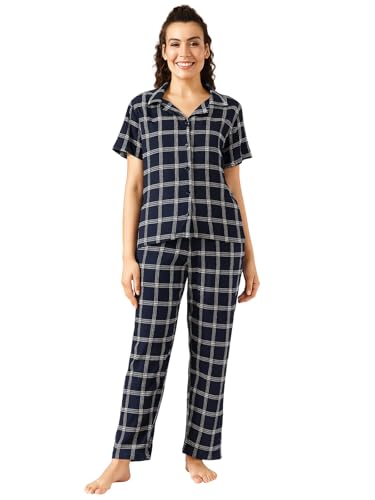 Image of Clovia Women's Cotton Classy Checks Shirt & Pyjama