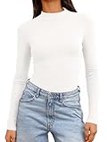 Jar of Love Women's Long Sleeve Shirts for Women Mock Turtle Neck Ribbed Slim Fit Fall Winter Thermal Underwear Tops,M,White