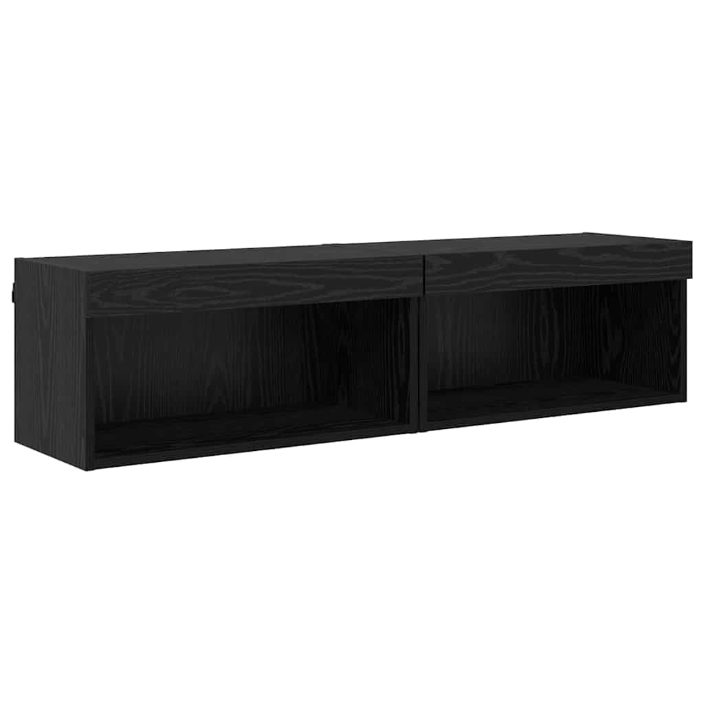 Gabinete LED de pared madera ingenierizada para sala moderna Negro 13.46 | Conjunto de mueble de TV 2 uds. Roble Negro Montaje en Pared con Luces LED USB para Salón Moderno con Estantes y Puertas,