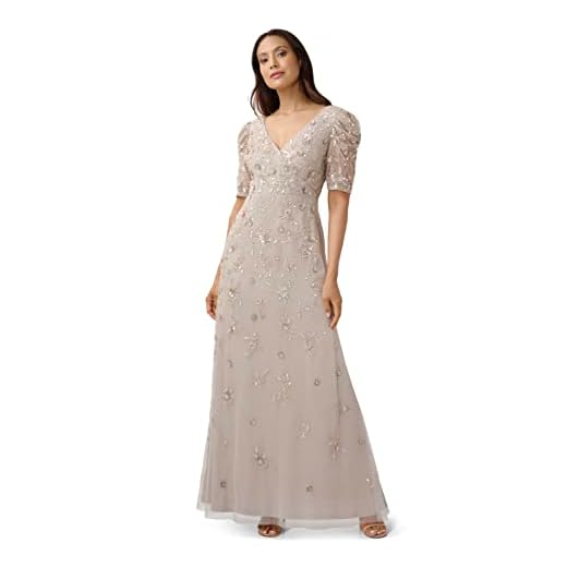 Adrianna Papell Women's Beaded Surplice Gown, Marble, 14
