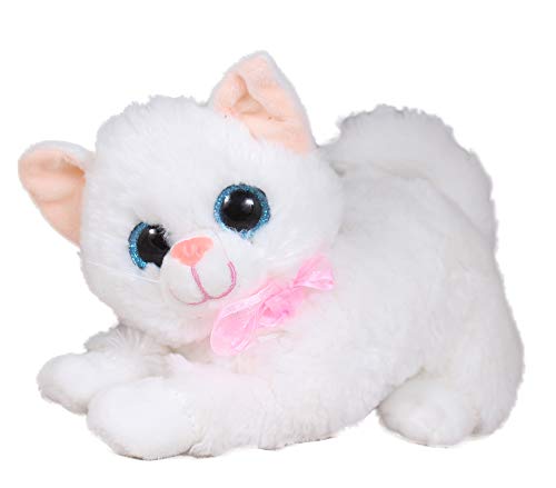 Image of Tickles Cute Laying Cat Glitter Eye Soft Stuffed Plush Animal Toy for Kids Birthday Gift (Color: White Size: 25 cm)