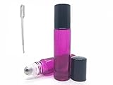 Mavogel 10ml(1/3oz) Roll on Glass Bottle- Set of 6 for Essential Oil - Empty Aromatherapy Essential Oils, Perfume Bottles - Refillable Slim with Metal Ball and Black Plastic Lid, Purple
