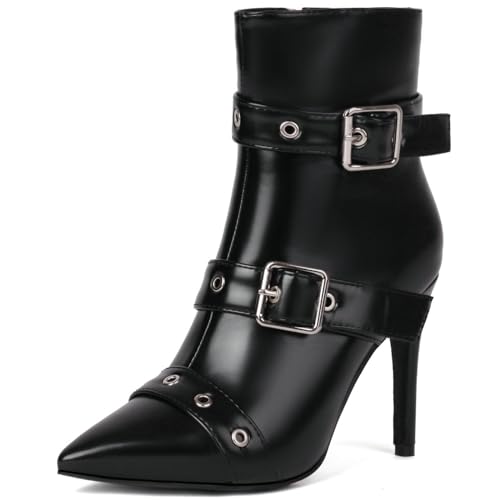 UniqueStride Women's Mary Jane Shoes Chunky Block High Heels Pumps Buckle Strap Round Toe Shoes