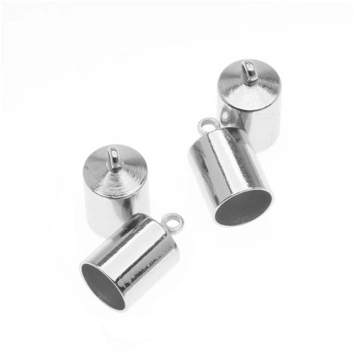 BeadSmith Cord Ends, Barrel with Ring 12mm, Fits 6.5mm Cord, 4 Pieces, Silver Plated