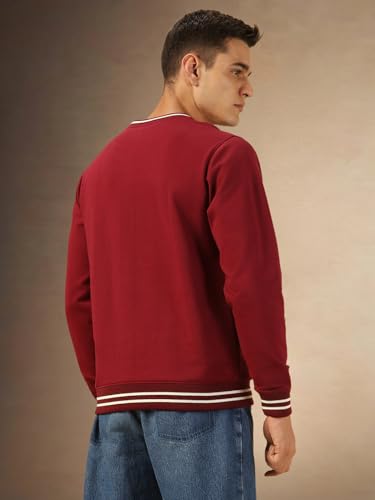 Image of Dennis Lingo Men Solid Polycotton Regular Fit Full Sleeves Pullover Sweatshirts