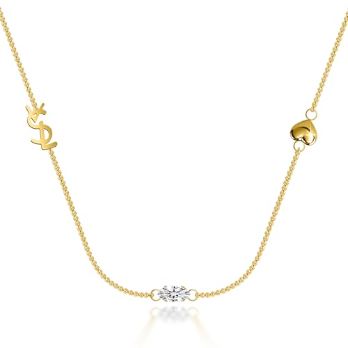 18K Gold Plated Necklace for Women Diamond Alphabet Heart Letter Exquisite Monogram Interwoven White Stone Personalized Initial Necklace, Luxury Fine Jewelry Gift