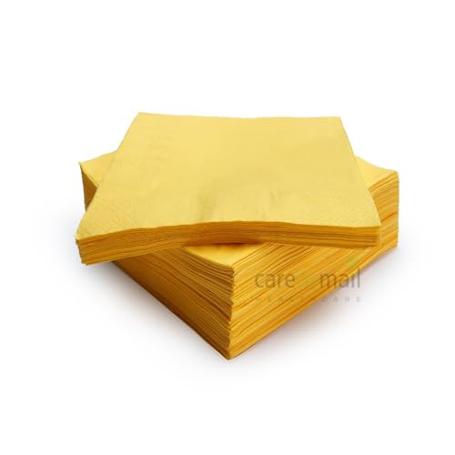 Paper Napkins | 33cm x 33cm | 2 Ply Disposable Paper Napkins/Serviettes | 100 Pack | CarebyMail (Yellow)