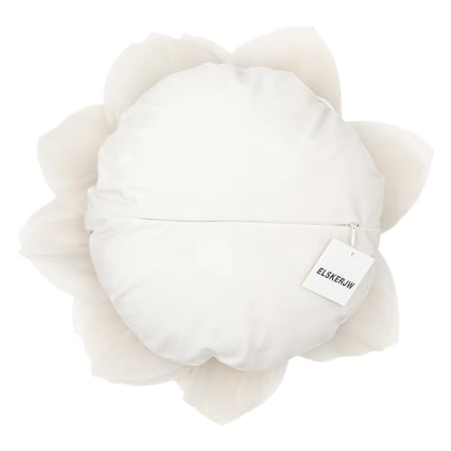 ELSKERJW 3D Handmade Flower Throw Pillow Cream Flower Shaped Decorative Cushion Soft Ruffled Floral Accent Pillow for Sofa Bed Couch Bedroom Boho Farmhouse Home Decor 12 Inch Cream White by ELSKERJW - Used condition - Image 3