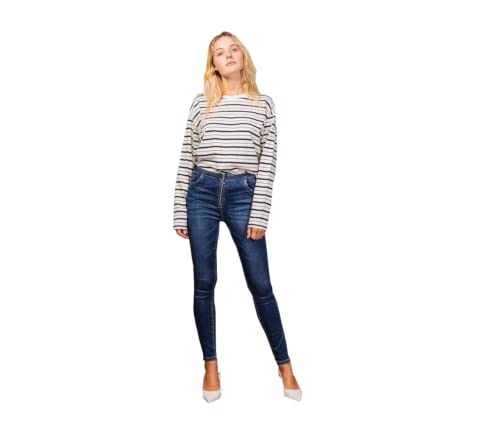 Toxik3 Stretch Skinny Fit Dekorativen Reisverschluss Jeans Used-Look Waschungseffekt High Waist (Blau, L) Cover