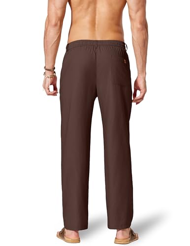 Image of COOFANDY Men's Cotton Linen Pants Casual Drawstring Dress Pants Beach Summer Lightweight Trousers