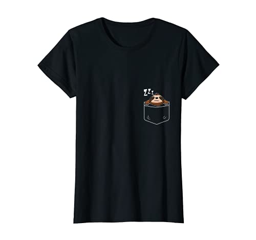 Womens Sleeping Sloth In The Breast Pocket T-Shirt