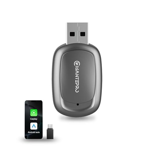 Isantepro 2-in-1 Wireless CarPlay Adapter & Android Auto for Apple iPhone, 2026 Upgrade Mini Bluetooth Dongle Convert Wired to Wireless, Plug & Play, USB A & Type C for 2016+ Cars, iOS 10+,Android 11+