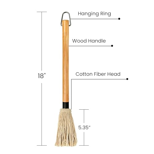 GEEKHOM Grillpinsel BBQ Pinsel Basting Mop, Grill-Saucenpinsel Küchenpinsel Saucen Mop Marinaden mit Lang Holzgriff und 3 Stück Extra Ersatz Köpfe zum Kochen Braten Grillen