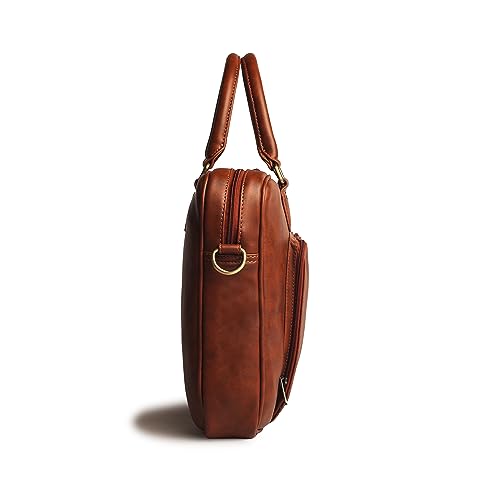 Image of Gauge Machine Professional Vegan Leather Messenger Briefcase Bag for Office |Fits upto 14 /15 / 16 inch Laptop |Separate Padded Laptop Compartment |Water Resistant |Men & Women |16L