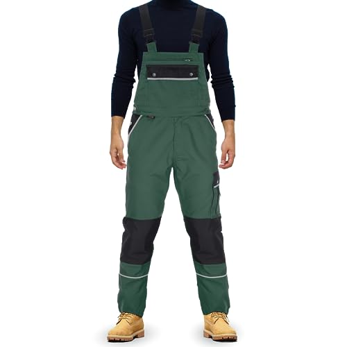 TMG® | Lange Arbeitslatzhose Herren, Grüne Latzhose mit...