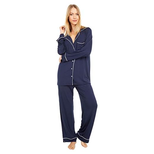 Barefoot Dreams Womens Luxe Milk Jersey Piped Pajama Set, Indigo, Large US