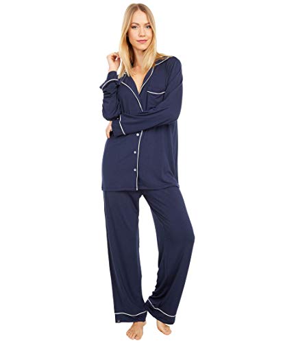 Barefoot Dreams Womens Luxe Milk Jersey Piped Pajama Set Indigo XL