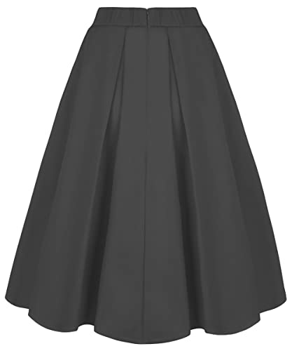 Tandisk Women's Vintage A-Line Printed Pleated Flared Midi Skirts With Pockets (Grey, Xl) #TOP1