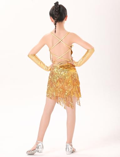 Sequins Latin Dance Dresses for Girls Shiny Tassel Fringe Backless Cha Cha Rumba Dress for Kids Dancewear2