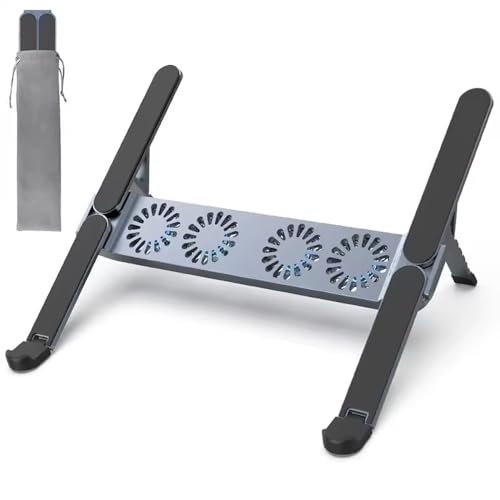 Image of Tobo Portable Laptop Stand with Built-in Cooling Fans - Foldable Aluminum Alloy Riser, 6 Adjustable Heights, Ergonomic Holder for Laptops up to 17.3 Inch TD-1611S