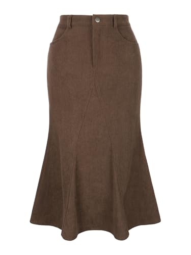 Seta T Women's Corduroy Skirts High Waist Stretchy Midi Mermaid Skirt with Pockets Casual Work Fall Winter 2025