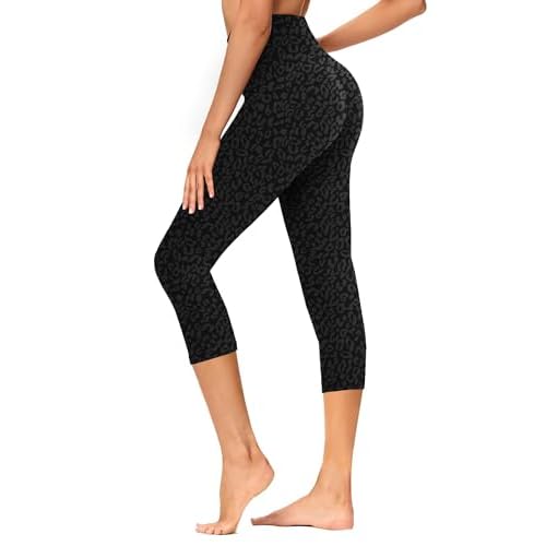 GAYHAY High Waisted Capri Leggings for Women - Soft Slim Yoga Pants for Running Cycling Workout No Pockets Small-Medium B-black Leopard