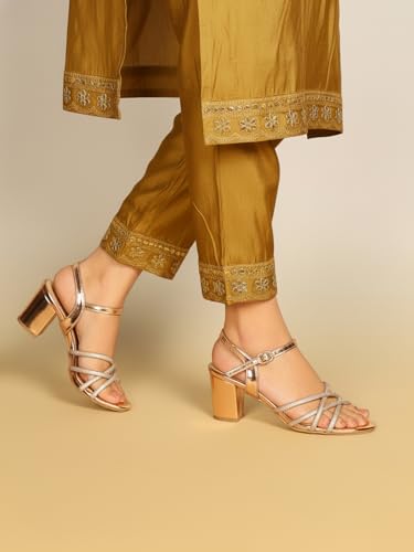 Image of ELLE Women's Glam Block Heel Sandals with Dazzling Strap Detail