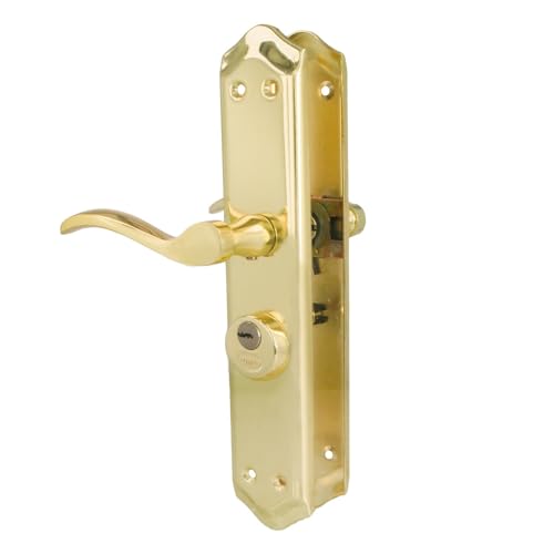 Amig   Manilla para puertas Izquierda Mod. ALFA con Muletilla Mod. 46   Acero Latonado   255 x 48 mm   Cuadradillo de 8mm   Incl. 2 llaves   Para puertas de 35 a 45 mm   Dorado