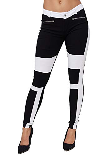 EGOMAXX Damen Super Stretch Jeggings Hose Skinny Mid Waist Pants Elastische Stoffhose Chino Jeans Treggings, Farben:Schwarz, Größe:42 Cover