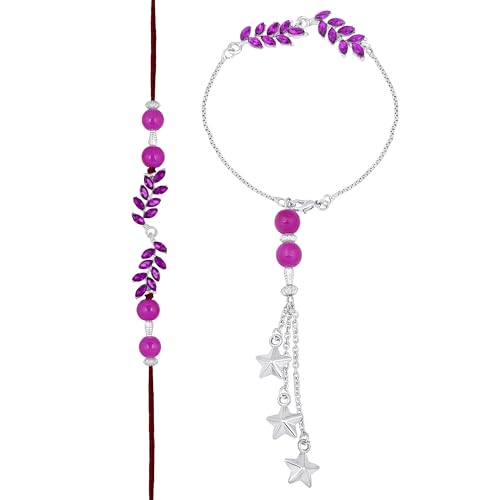 Image of Mahi Rakhi for Brother and Bhabhi with Studded Crystals and Tassels (PARCOL1105521PR)