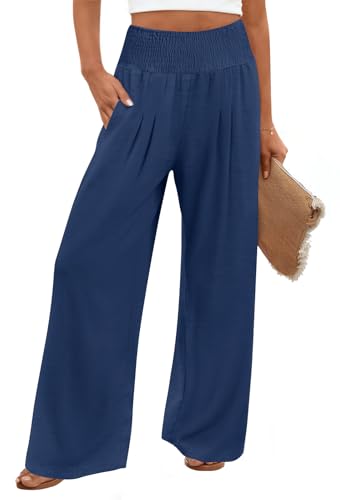 Findsweet High-Waisted Wide-Leg Palazzo Pants (Dark Cyan)