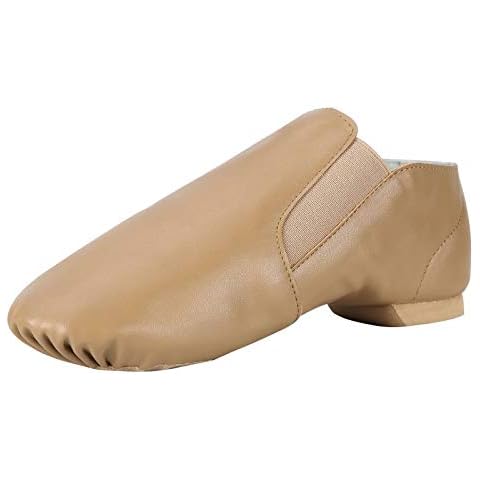 Dynadans PU Leather Jazz Shoe Slip On Dance Shoes with Side Elastics for Girls and Boys (Toddler/Little Kid/Big Kid)-Brown-10M-Little Kid Cover