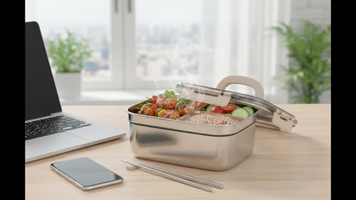 Image of Stainless Steel Lunch Box 2800ml with Handle, Airtight Leakproof Food Storage Container for Office, Travel, Meal Prep, Curry, Rice, Snacks & Kitchen Use