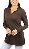 ToBeInStyle Women's Long Sleeves Elongated Hoodie w/Side Slits - Coffee - S