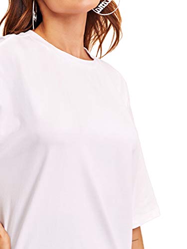 Verdusa Women's Casual Basic Round Neck Half Sleeve Oversized Tunic Tee Shirt White L #TOP3