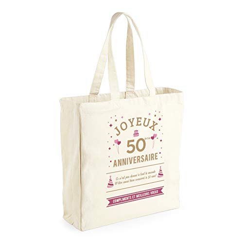 Design, Invent Print! - Bolsa de yute para mujer, para regalo, compras, recuerdos, para 50 cumpleaños, color natural, 42 x 39 x 13 cm