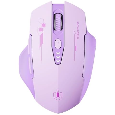Uineer Bluetooth Mouse,[Upgraded] Multi-Device Wireless Mouse,Visible Battery Level,Tri-Mode (BT 5.0/4.0+2.4G Hz) Rechargeable Ergonomic Mouse, 4 Adjustable DPI,Coldless Mouse for Laptop and PC,Purple Cover