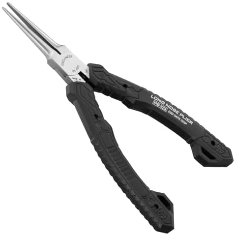 ENGINEER Compact Precision Compact Long Nose Pliers (Needle tip),Professional Grade, ESD Safe with Carbon Steel Jaws. Made in Japan. ps-03,Black,141mm Cover