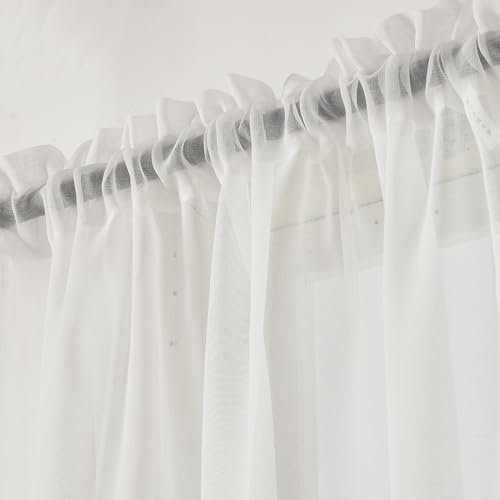 Aquazolax White Voile Curtains for Bedroom Readymade Extra Wide 54 Inch Lightweight Door Window Curtains 2 Panels with Tiebacks, 63" Length/ 137x160cm - Image 3