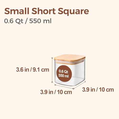 Image of ComSaf Airtight Glass Storage Canister with Wood Lid (50oz), Clear Food Storage Container Jar with Sealing Bamboo Lid (20oz*6)