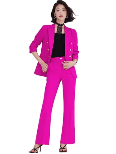 Womens Pant Suit 2 Piece Double-Breasted Blazer Trouser Set Work Casual Jacket Outfits for Business